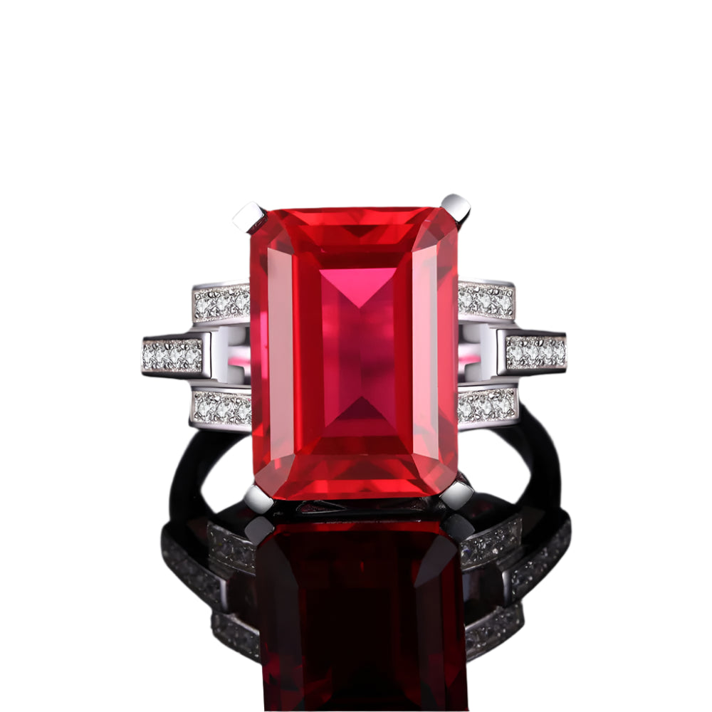 AVERLLA™ 9.1ct Red Created Ruby Silver Solitaire Ring