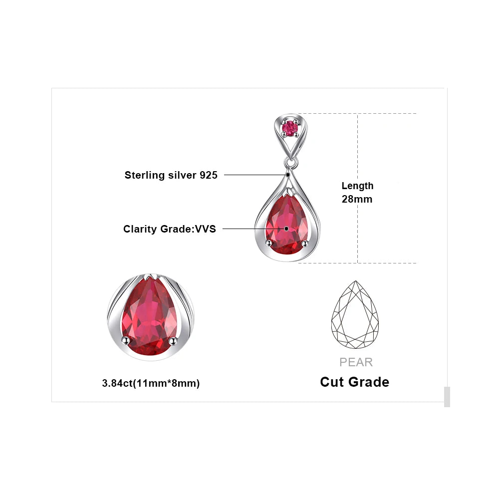 AVERLLA™ Radiant Drop Red Ruby 3.8ct 925 Sterling Silver Pendant Necklace for Women