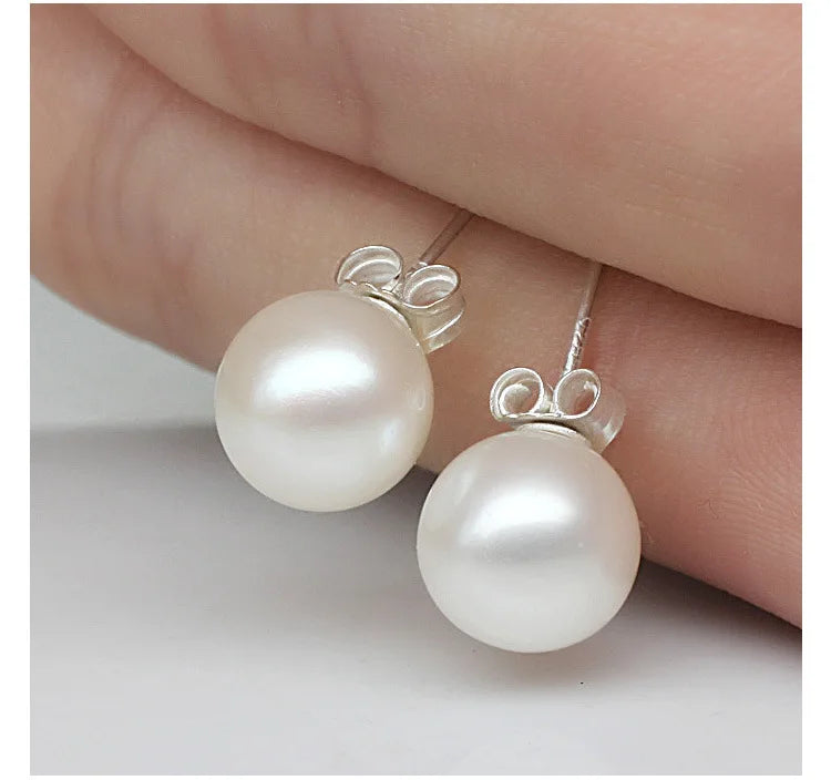 AVERLLA™ 925 Sterling Silver Freshwater Cultured Pearl Button Ball Stud Earrings