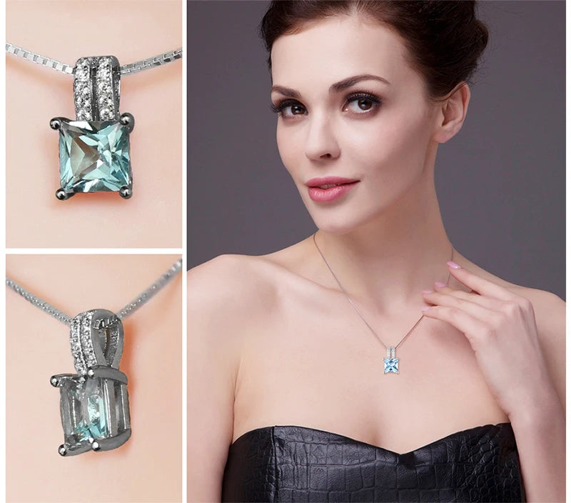 AVERLLA™ 1.2ct Princess Cut Sky Blue Topaz Silver Pendant Necklace