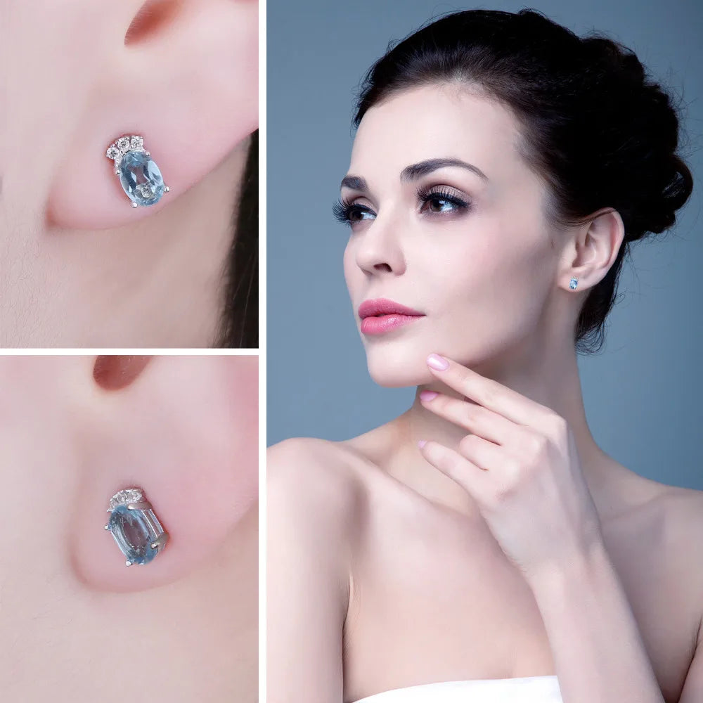 AVERLLA™ Crown Sky Blue Topaz Oval Stud Earrings