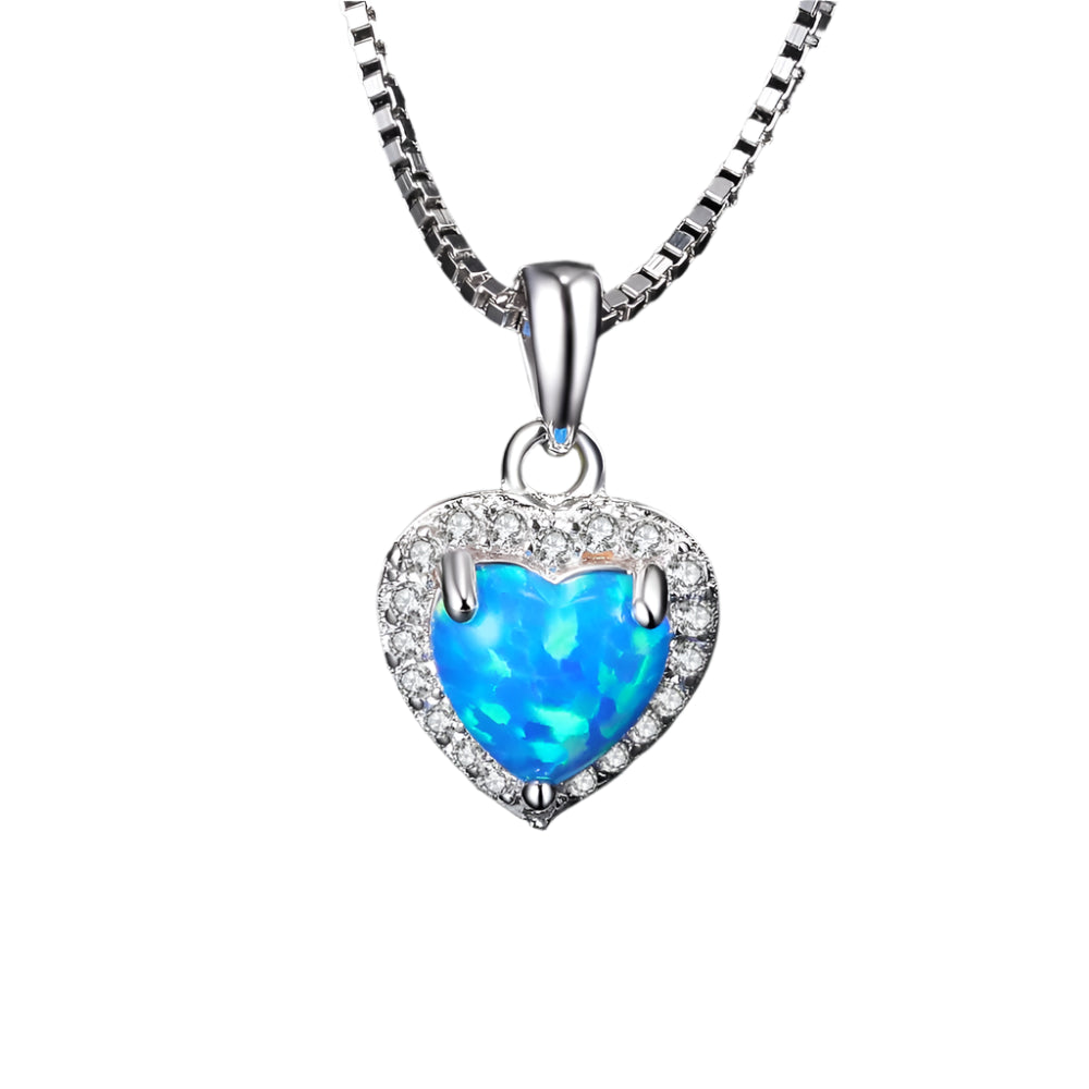 AVERLLA™ Love Heart Created Blue Opal Pendant Necklace