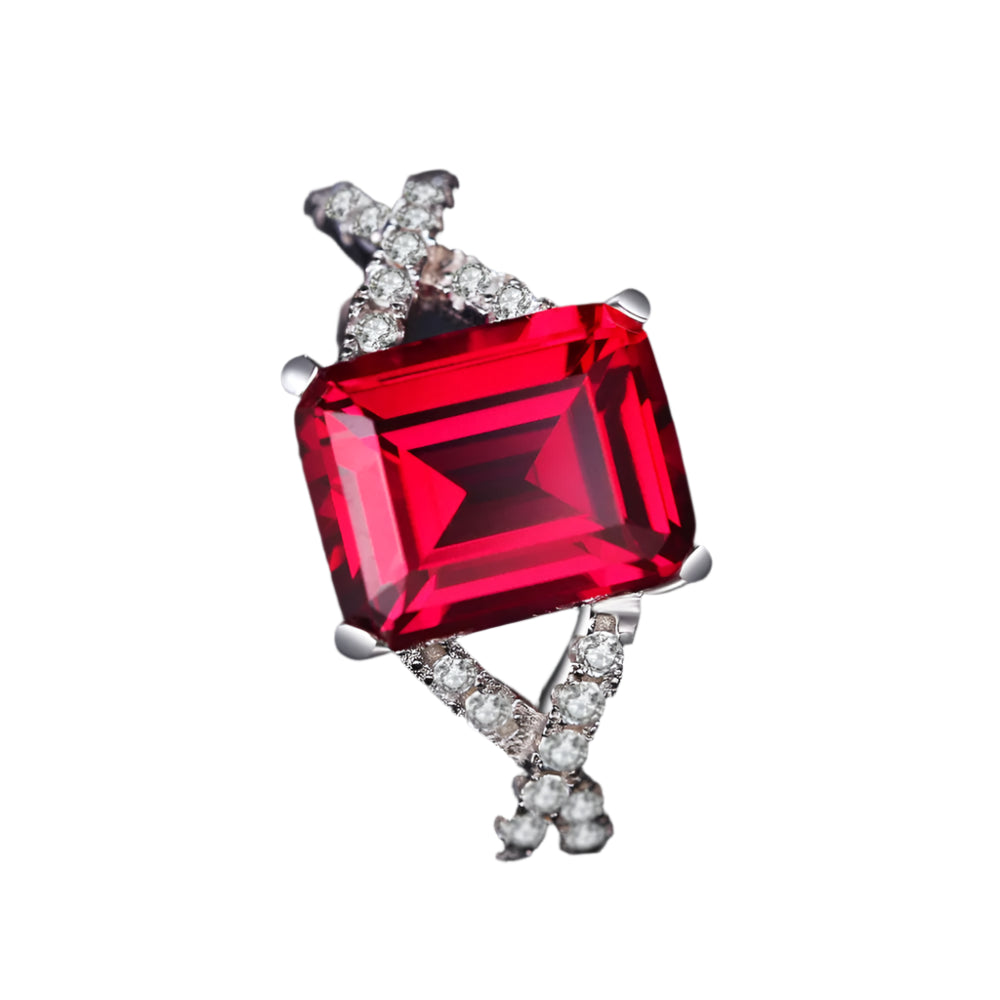 AVERLLA™ 4.1ct Created Red Ruby Silver Engagement Ring