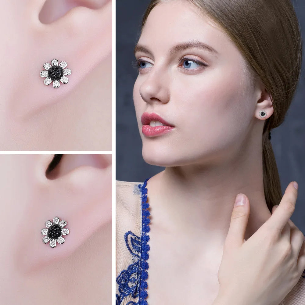 AVERLLA™ Elegant Black Spinel Flower Stud Earrings