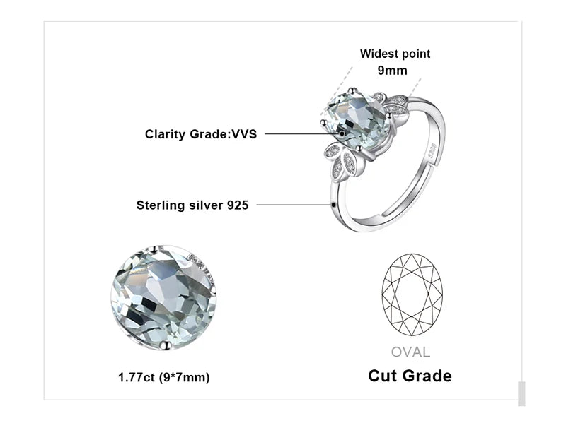 AVERLLA™ 1.8ct Natural Green Amethyst & White Topaz Silver Adjustable Ring