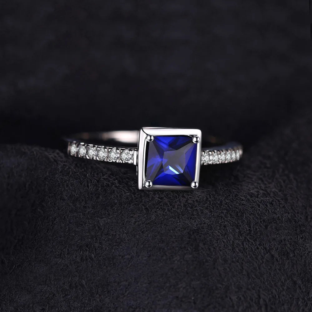 AVERLLA™ Square Created Blue Sapphire 925 Sterling Silver Solitaire Ring for Women