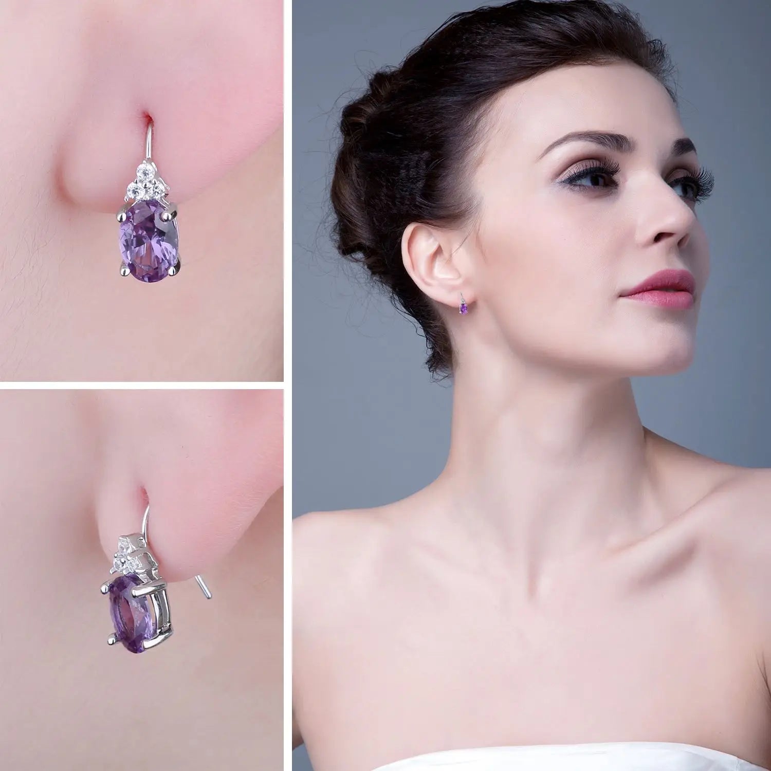 AVERLLA™ Elegant Oval Purple Created Alexandrite & Sapphire Drop Earrings