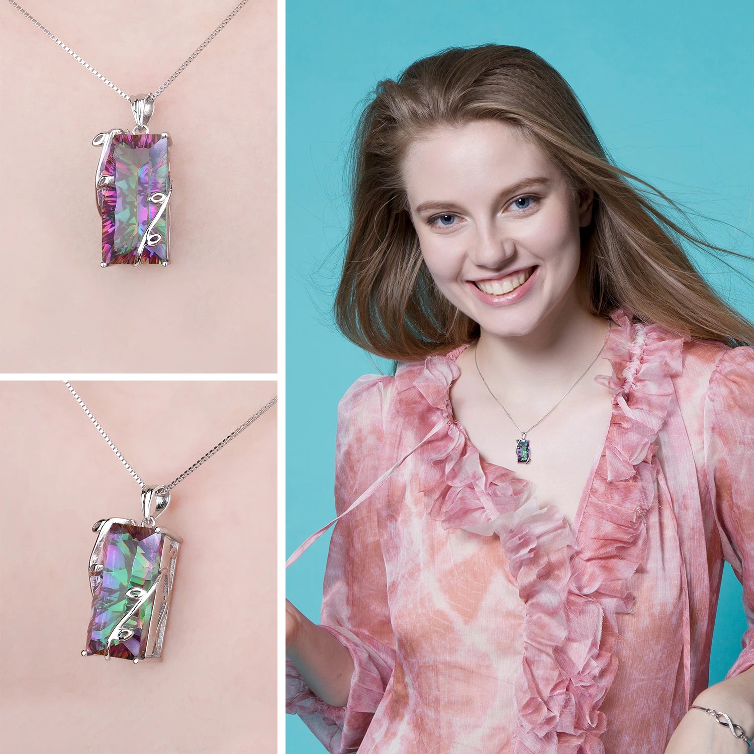 AVERLLA™ Rainbow Mystic Quartz Pendant Necklace