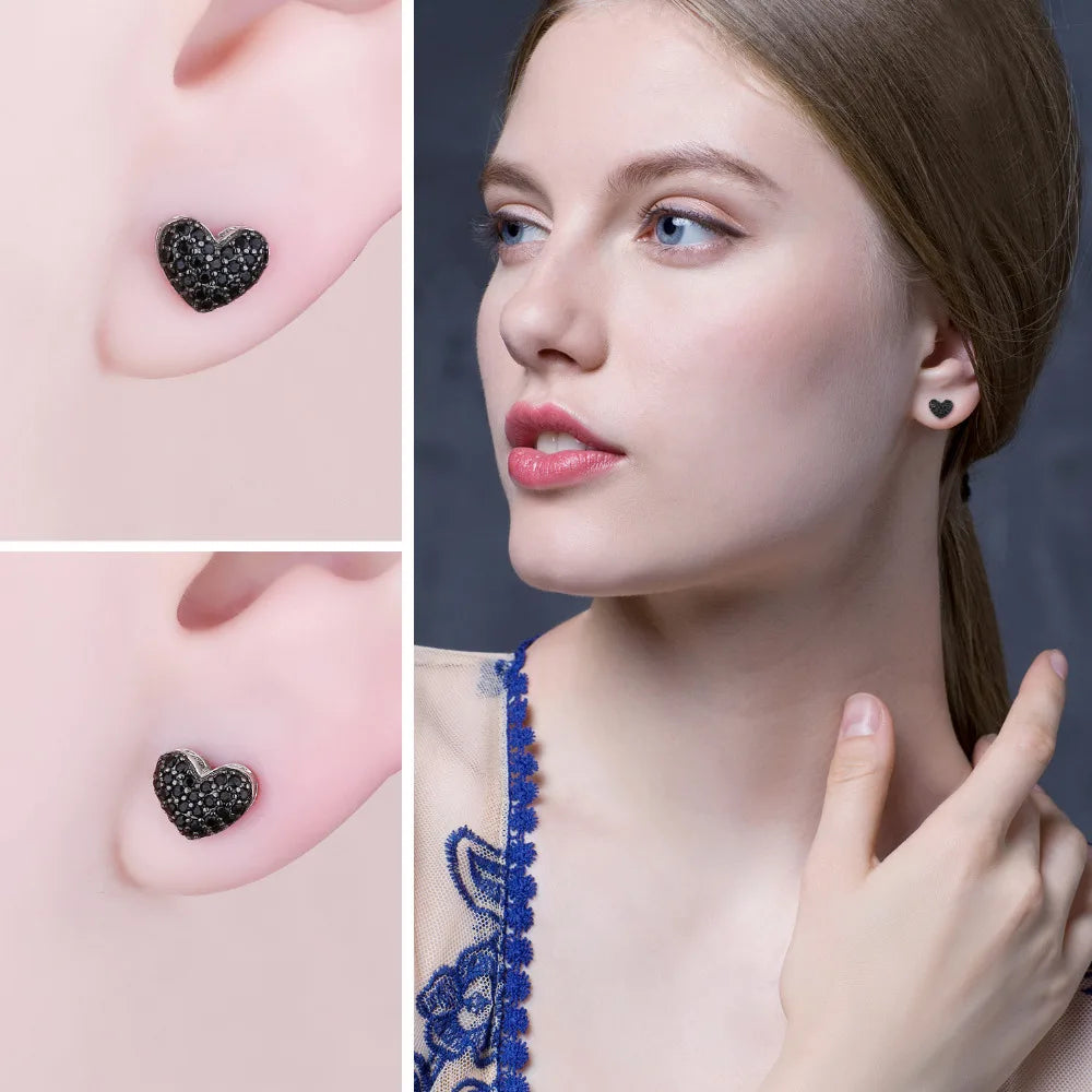 AVERLLA™ Love Heart Genuine Black Spinel Stud Earrings