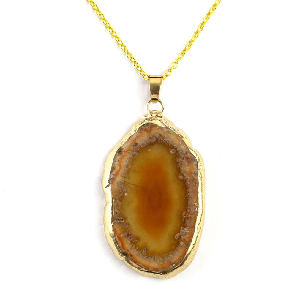 AVERLLA™ Natural Druzy Geode Agate Slice Gold Plated Crystal