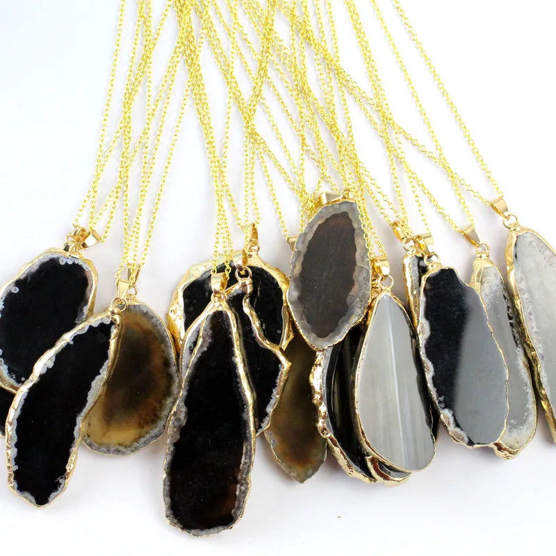 AVERLLA™ Natural Druzy Geode Agate Slice Gold Plated Crystal