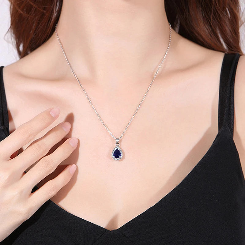 AVERLLA™ Water Drop Sapphire Zircon Necklace for Women