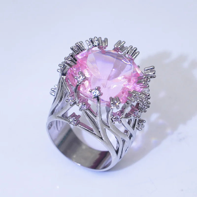 AVERLLA™ Radiant Charm 925 Sterling Silver Pink Crystal Zircon Ring