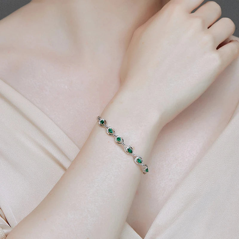 AVERLLA™ Radiant Elegance Emerald Drop 925 Silver Bracelet