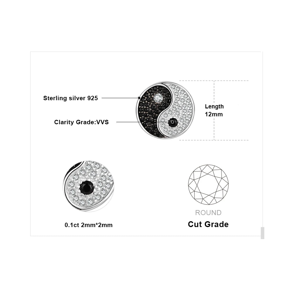 AVERLLA™ Tai Chi Yin Yang Genuine Black Spinel 925 Sterling Silver Round Stud Earrings for Women