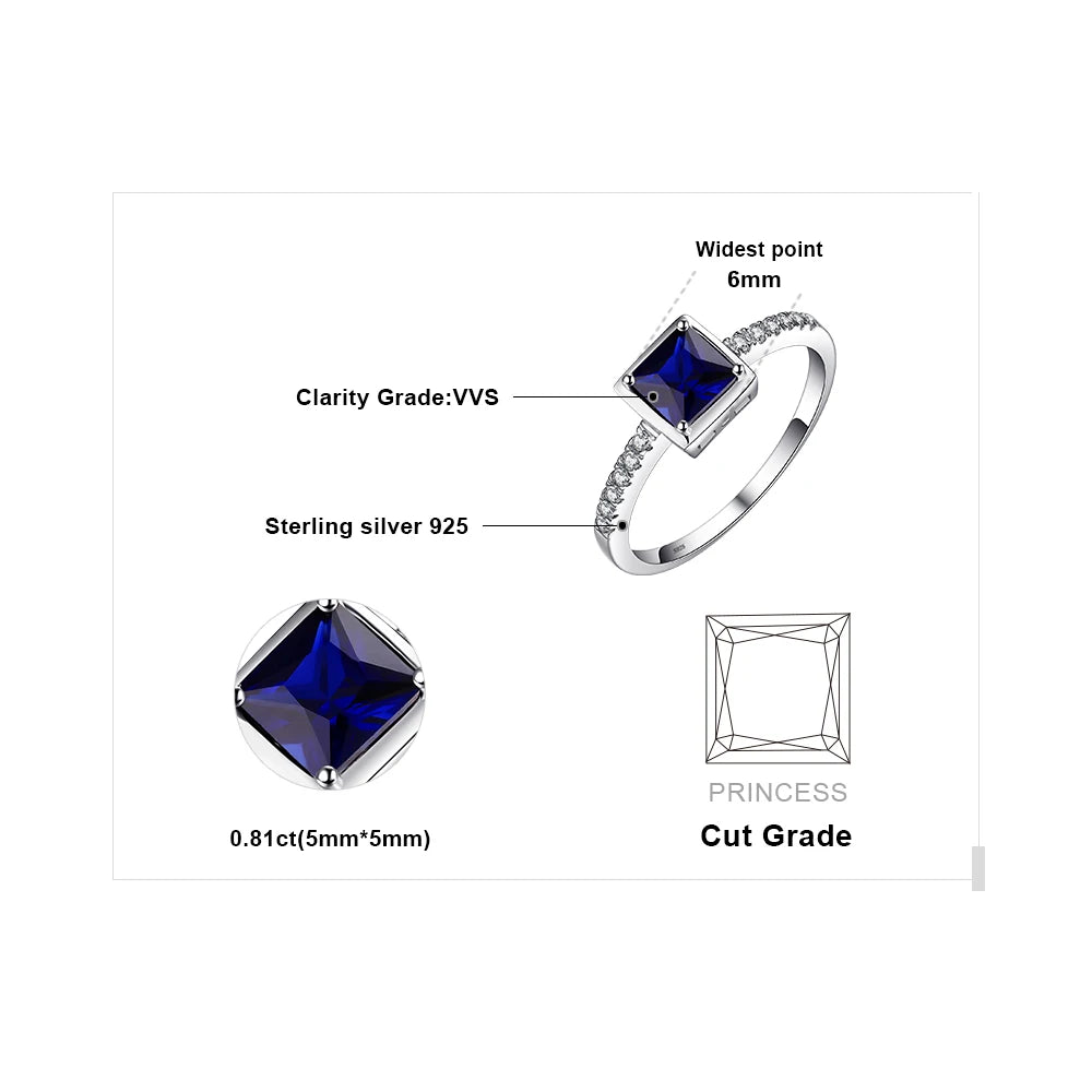 AVERLLA™ Square Created Blue Sapphire 925 Sterling Silver Solitaire Ring for Women