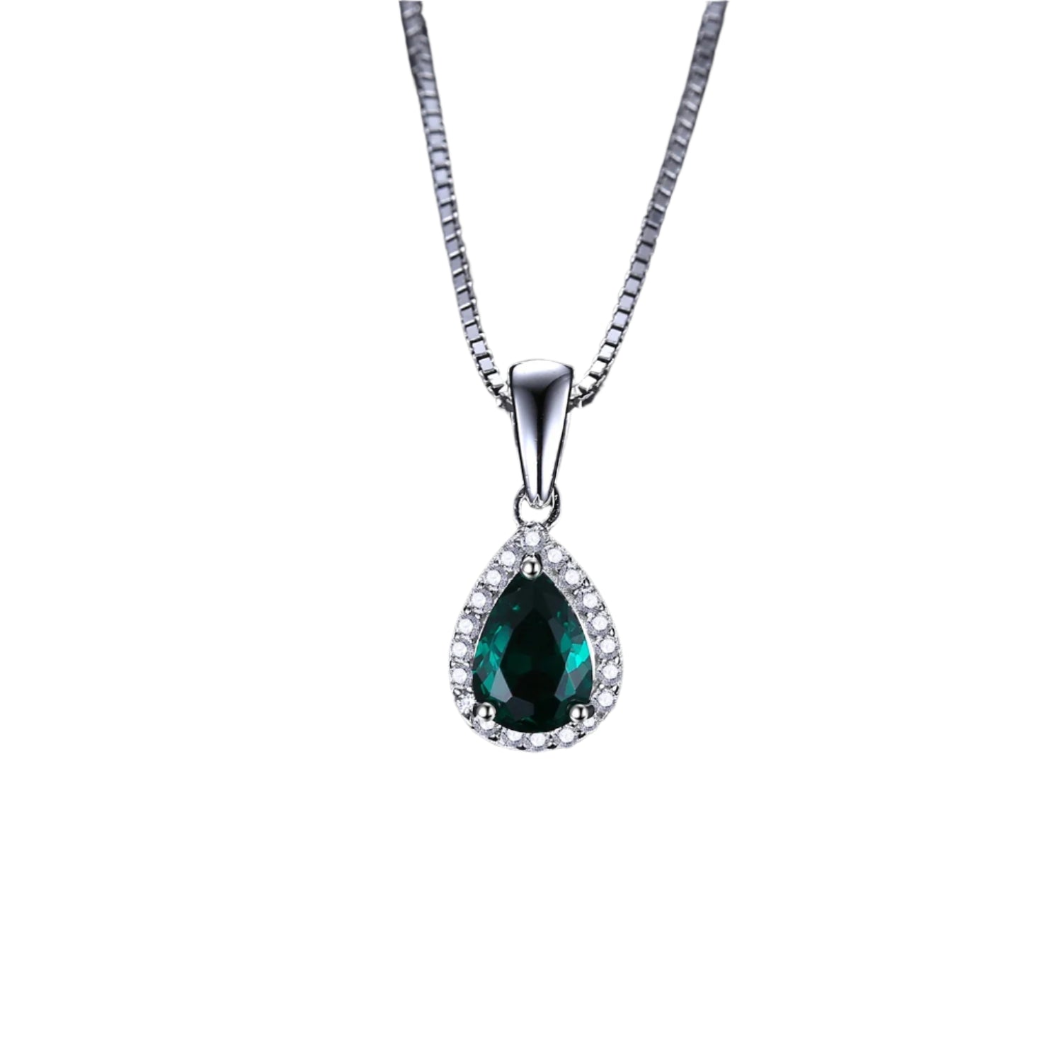 AVERLLA™ Elegant Pear Simulated Nano Emerald Pendant Necklace