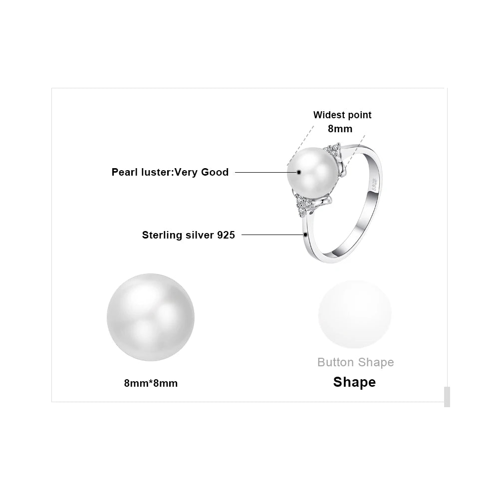 AVERLLA™ 8mm White Shell Pearl Silver Engagement Ring