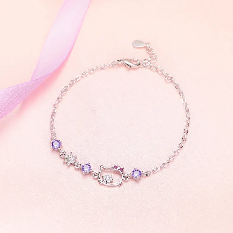 AVERLLA™ Cat Shape Amethyst & Zircon Sterling Silver Bracelet