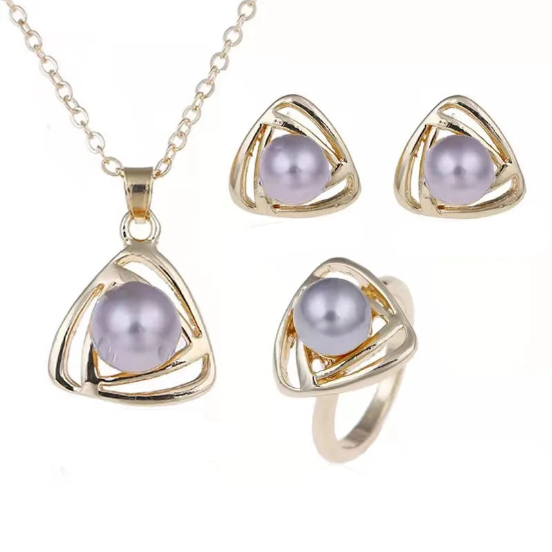 AVERLLA™  Fashion Casual Triangular Pearl Necklace, Stud & Ring Set