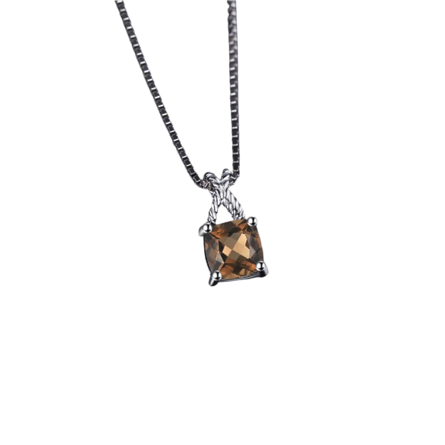 AVERLLA™ Square Natural Smoky Quartz 925 Sterling Silver Pendant Necklace for Women