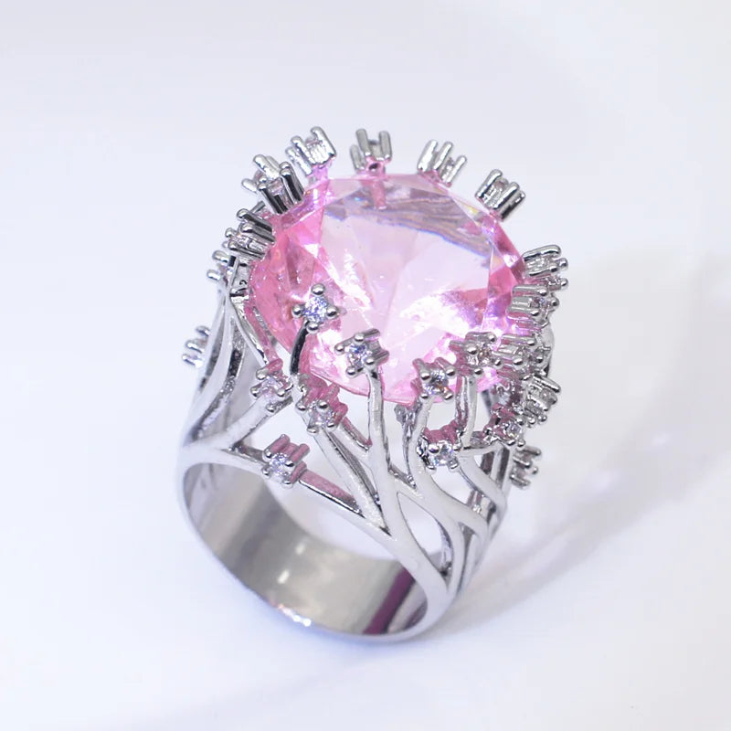 AVERLLA™ Radiant Charm 925 Sterling Silver Pink Crystal Zircon Ring