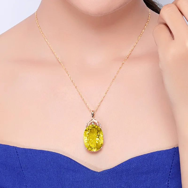 AVERLLA™ 925 Silver Oval Citrine Zircon Necklace for Women