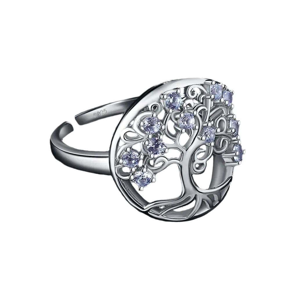 AVERLLA™ Tree of Life Created Blue Spinel 925 Sterling Silver Adjustable Ring for Women