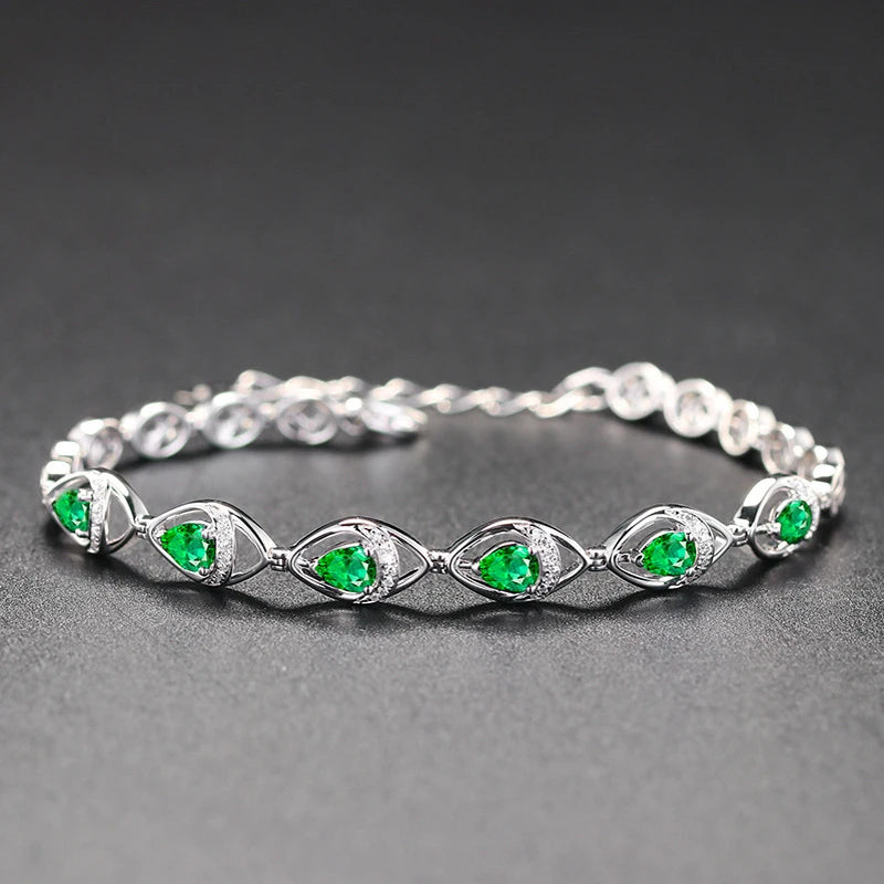 AVERLLA™ Radiant Elegance Emerald Drop 925 Silver Bracelet