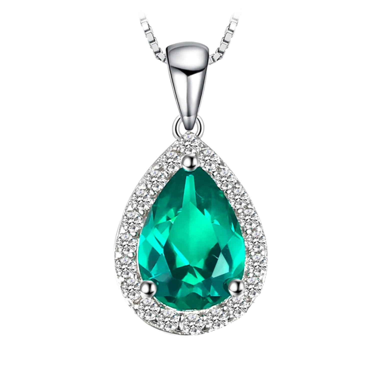 AVERLLA™ Elegant Pear Simulated Nano Emerald Pendant Necklace