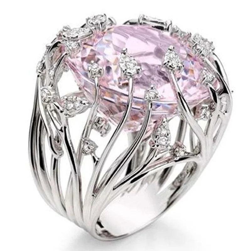 AVERLLA™ Radiant Charm 925 Sterling Silver Pink Crystal Zircon Ring