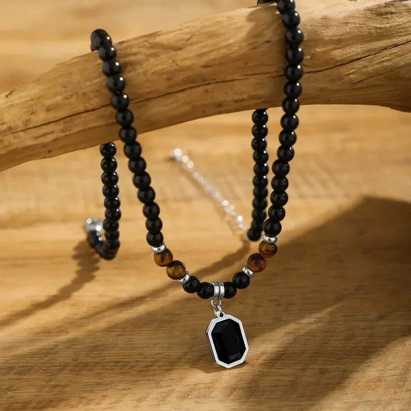 AVERLLA™ Urban Black Bead Square Pendant Necklace