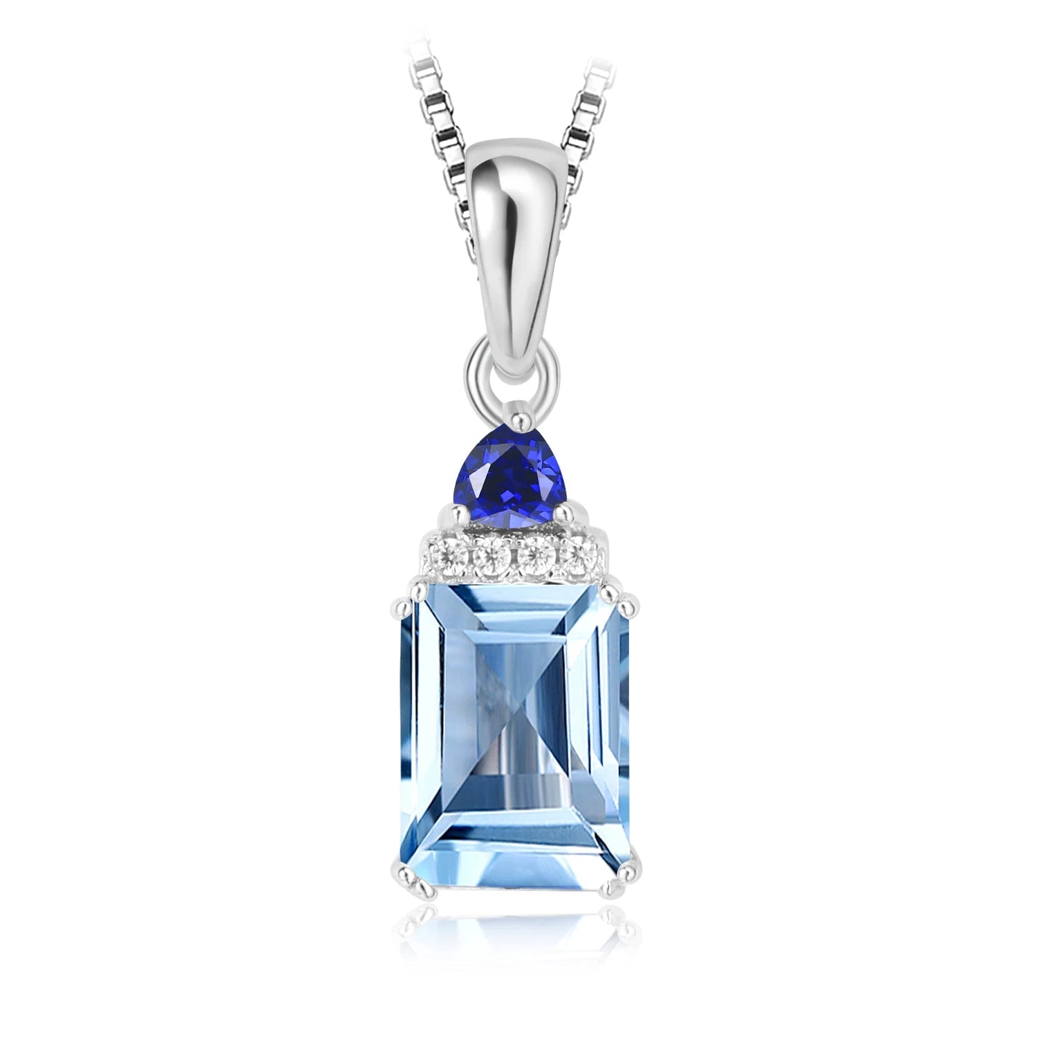 AVERLLA™ Emerald Cut Sky Blue Topaz & Created Sapphire Pendant Necklace in 925 Sterling Silver for Women