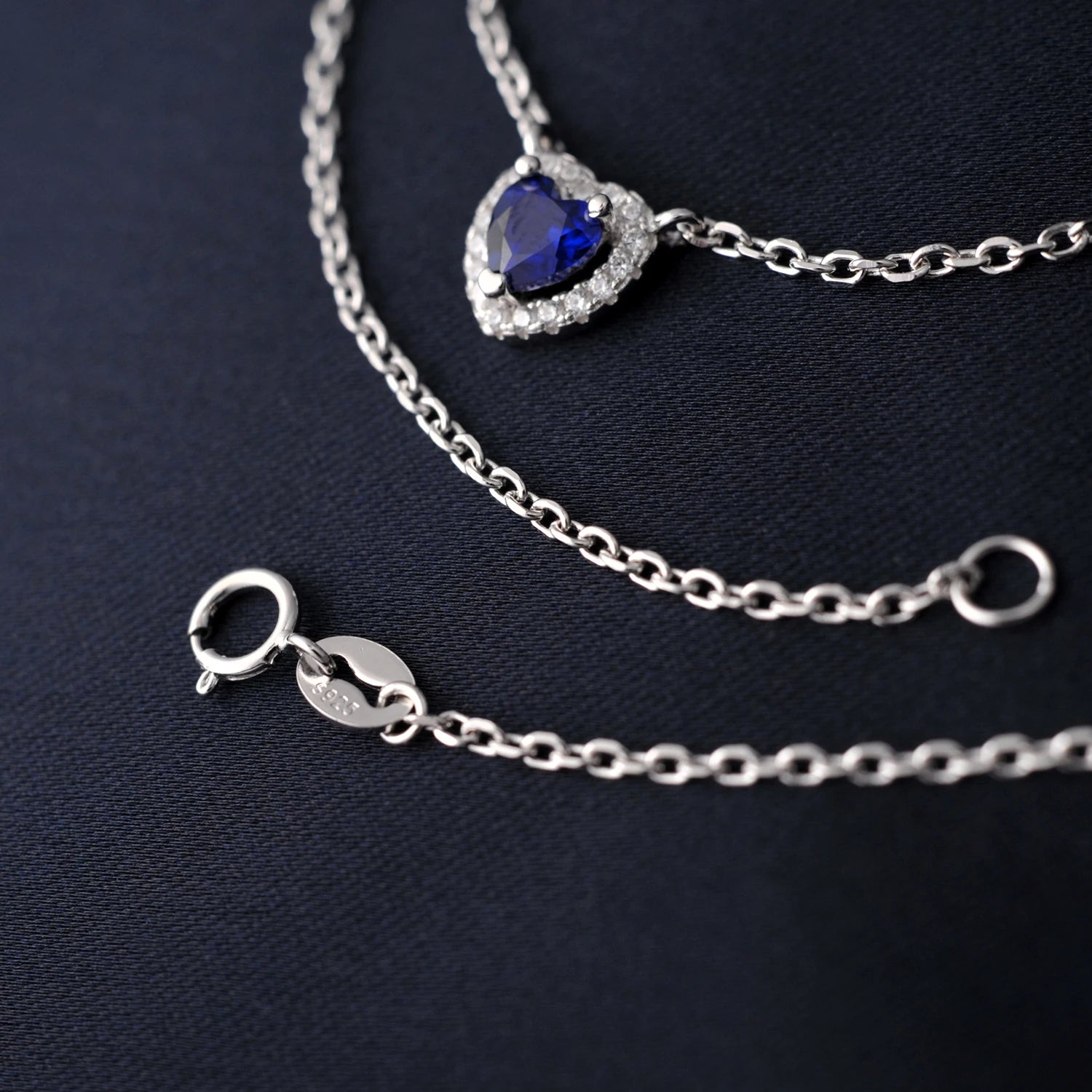 AVERLLA™ Heart Created Blue Sapphire Pendant Necklace in 925 Sterling Silver for Women