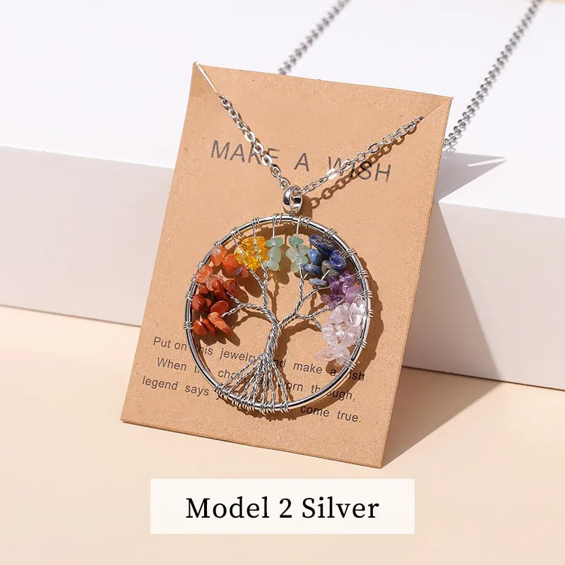 AVERLLA™ 7 Chakras Tree of Life Pendant – Gold Reiki Healing Necklace