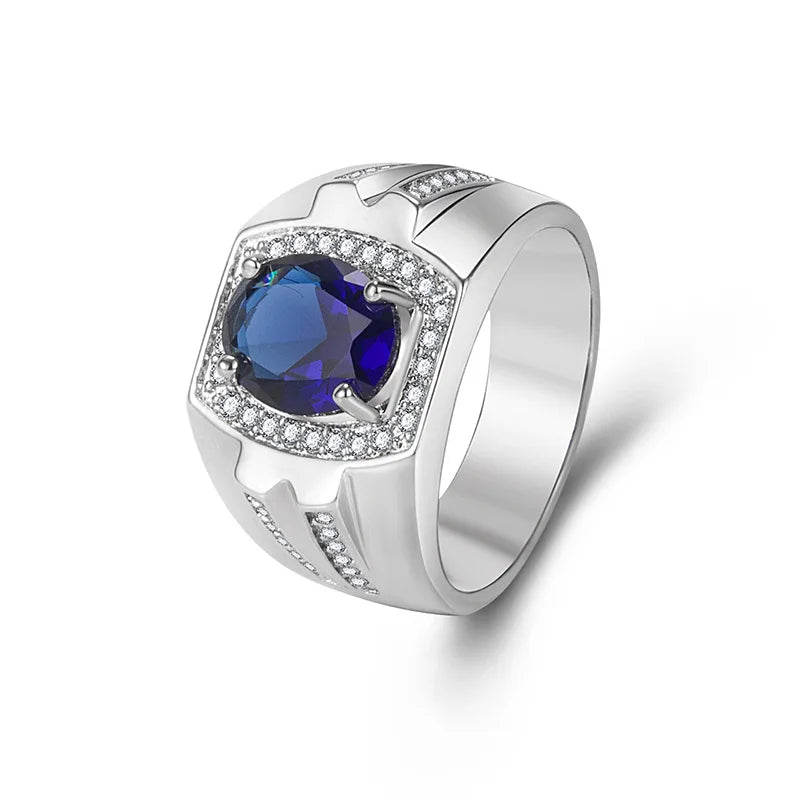 AVERLLA™ Regal Sapphire & Zircon 925 Silver Men's Ring