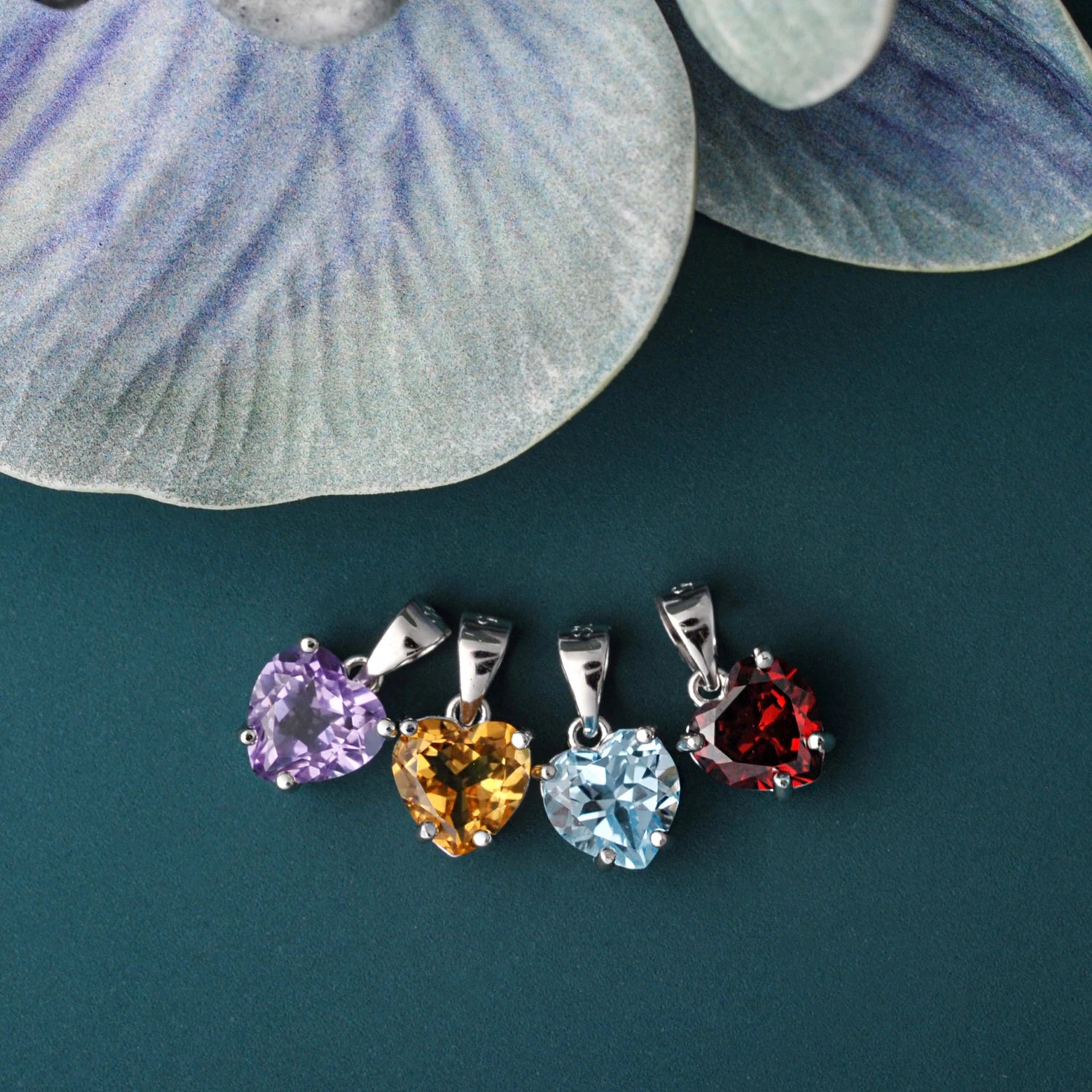 AVERLLA™ Heart 1.57ct Citrine, Sky Blue Topaz, Garnet & Amethyst Birthstone Pendant Necklace in 925 Sterling Silver