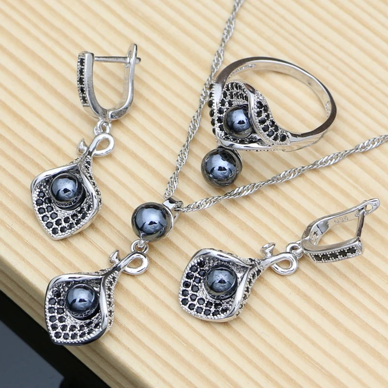 AVERLLA™ Black Pearl Bridal Jewelry Set