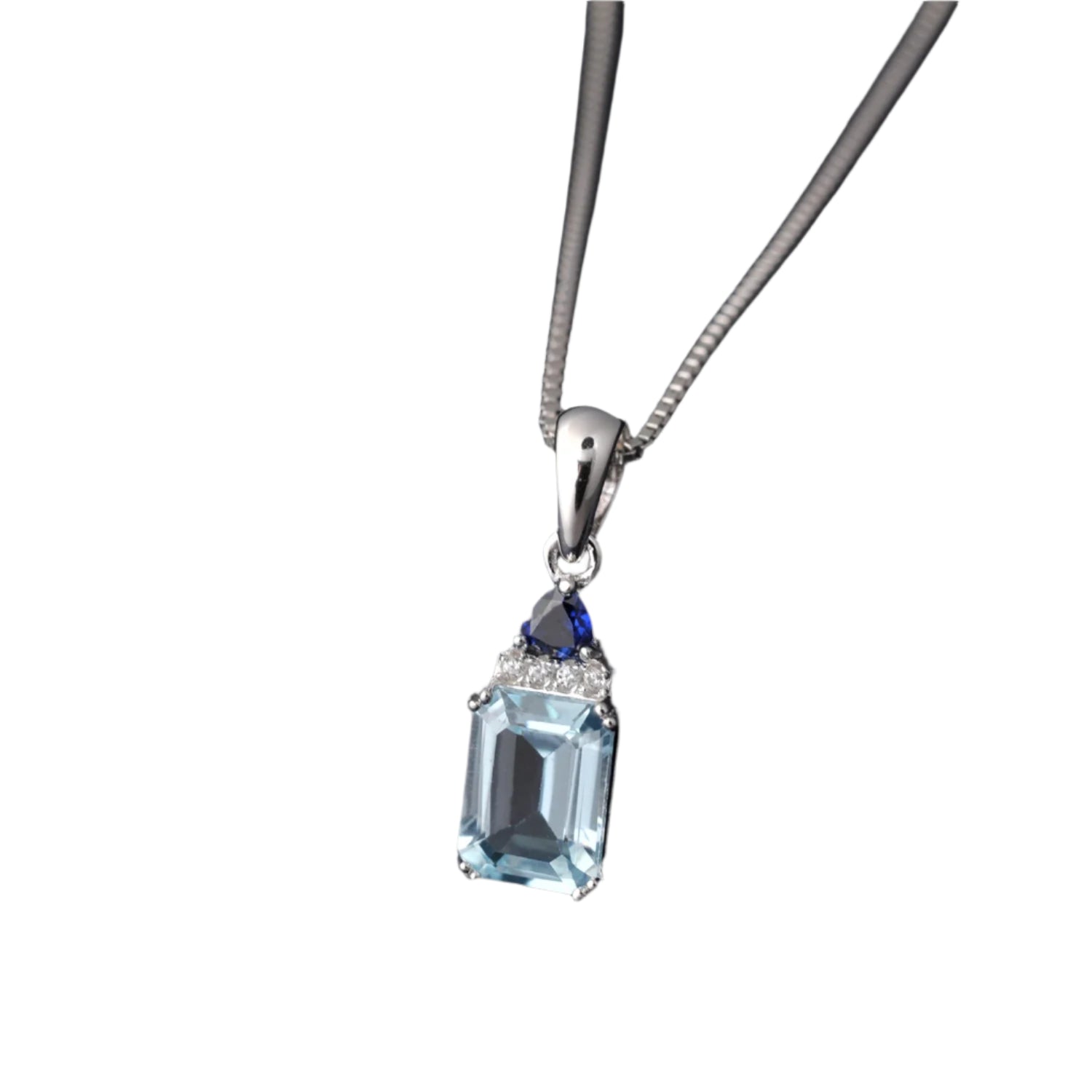 AVERLLA™ Emerald Cut Sky Blue Topaz & Created Sapphire Pendant Necklace in 925 Sterling Silver for Women