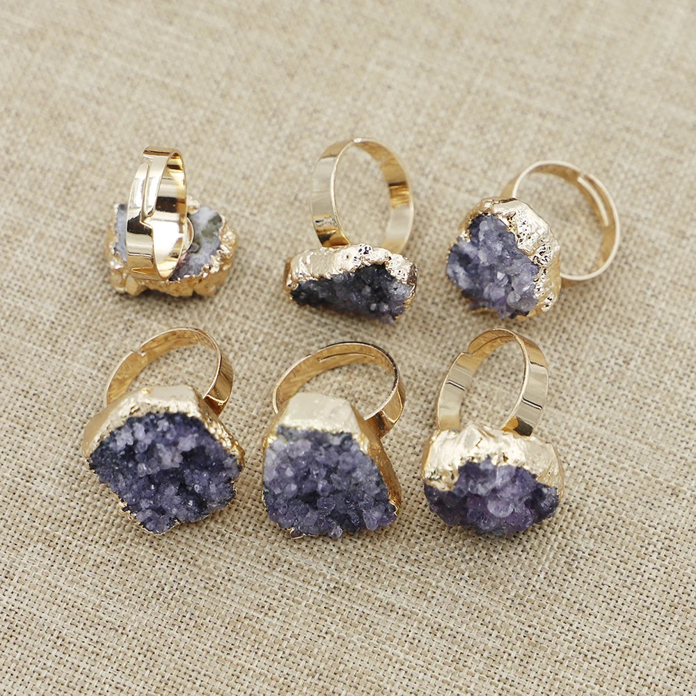 AVERLLA™ Gold-Plated Druzy Amethyst Open Rings