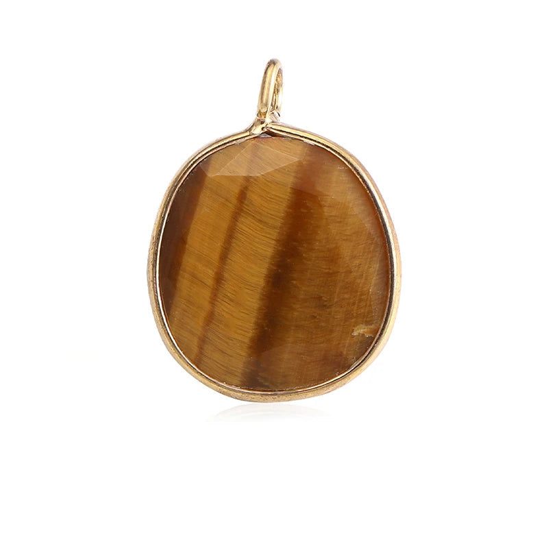 AVERLLA™ Natural Stone Round Gold Rim Pendant