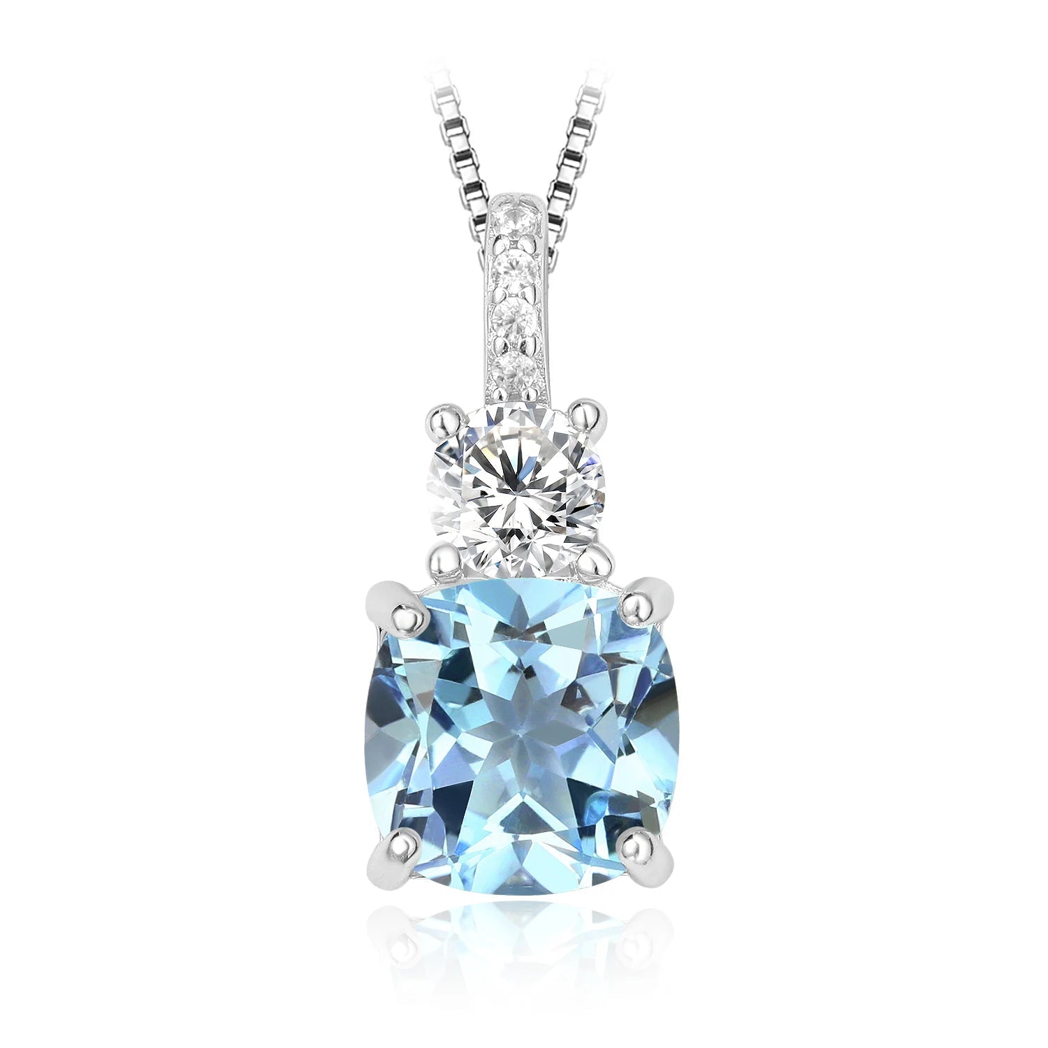 AVERLLA™ Cushion Natural Sky Blue Topaz Pendant Necklace in 925 Sterling Silver for Women