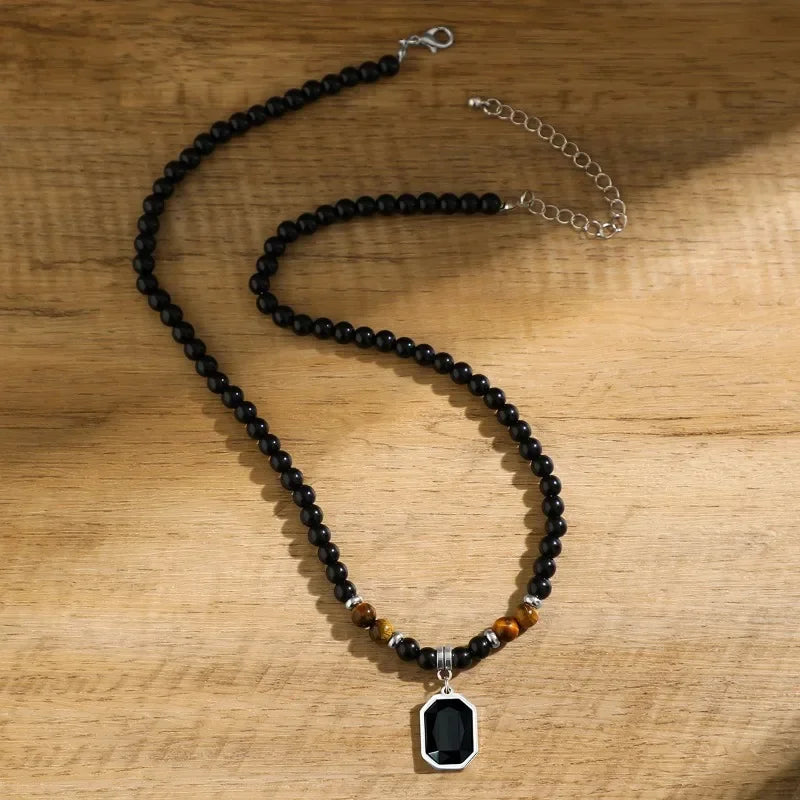 AVERLLA™ Urban Black Bead Square Pendant Necklace