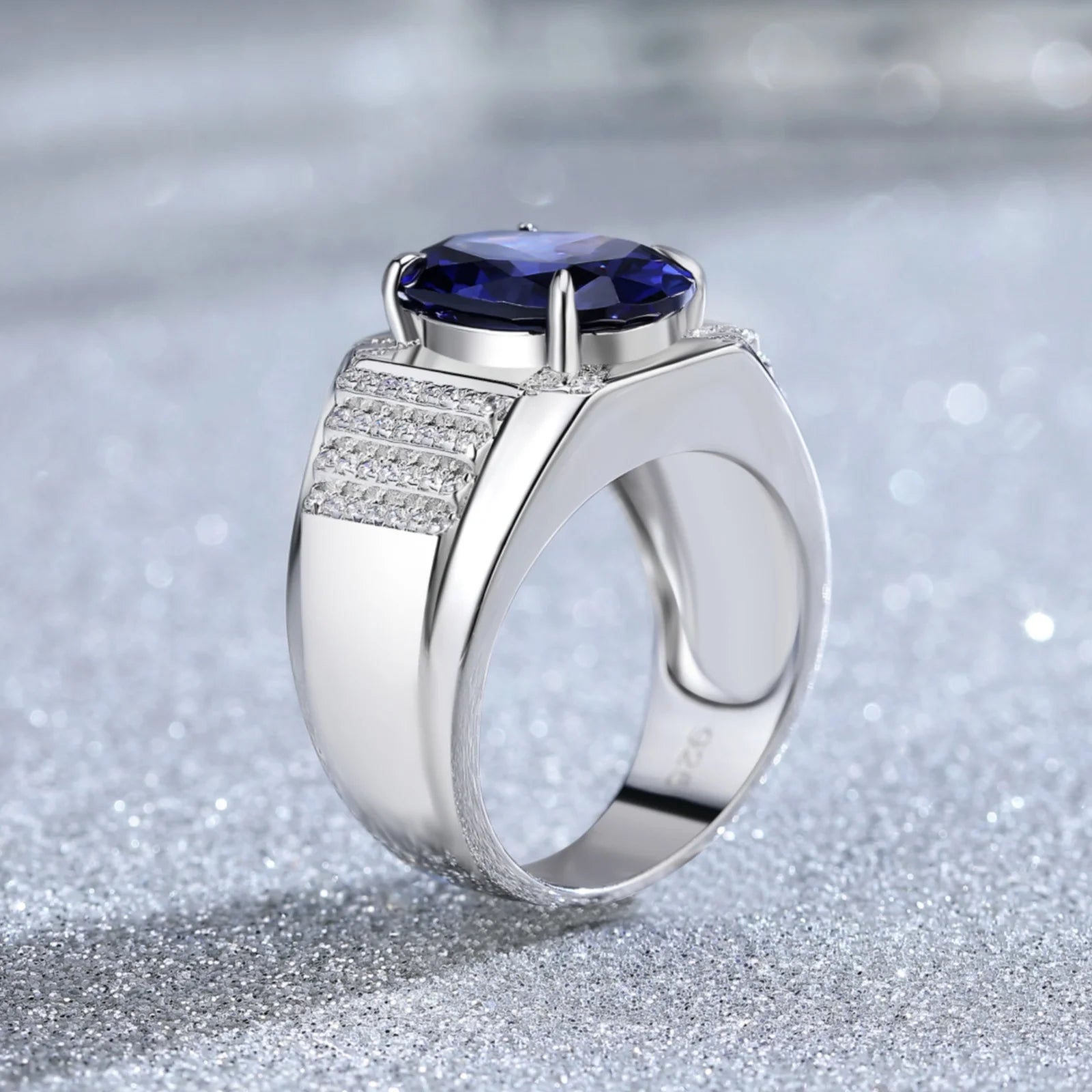 AVERLLA™ Grand Oval Created Tanzanite Gemstone Ring for Men