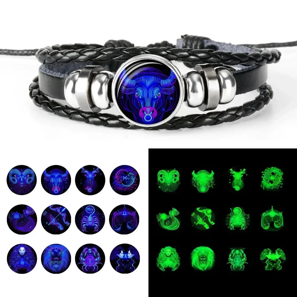 AVERLLA™ Luminous Zodiac Charm Leather Wrap Bracelets