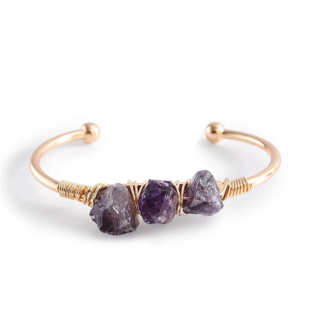 AVERLLA™ Healing Crystal Cuff Bangles – Amethyst & Amazonite Boho Jewelry