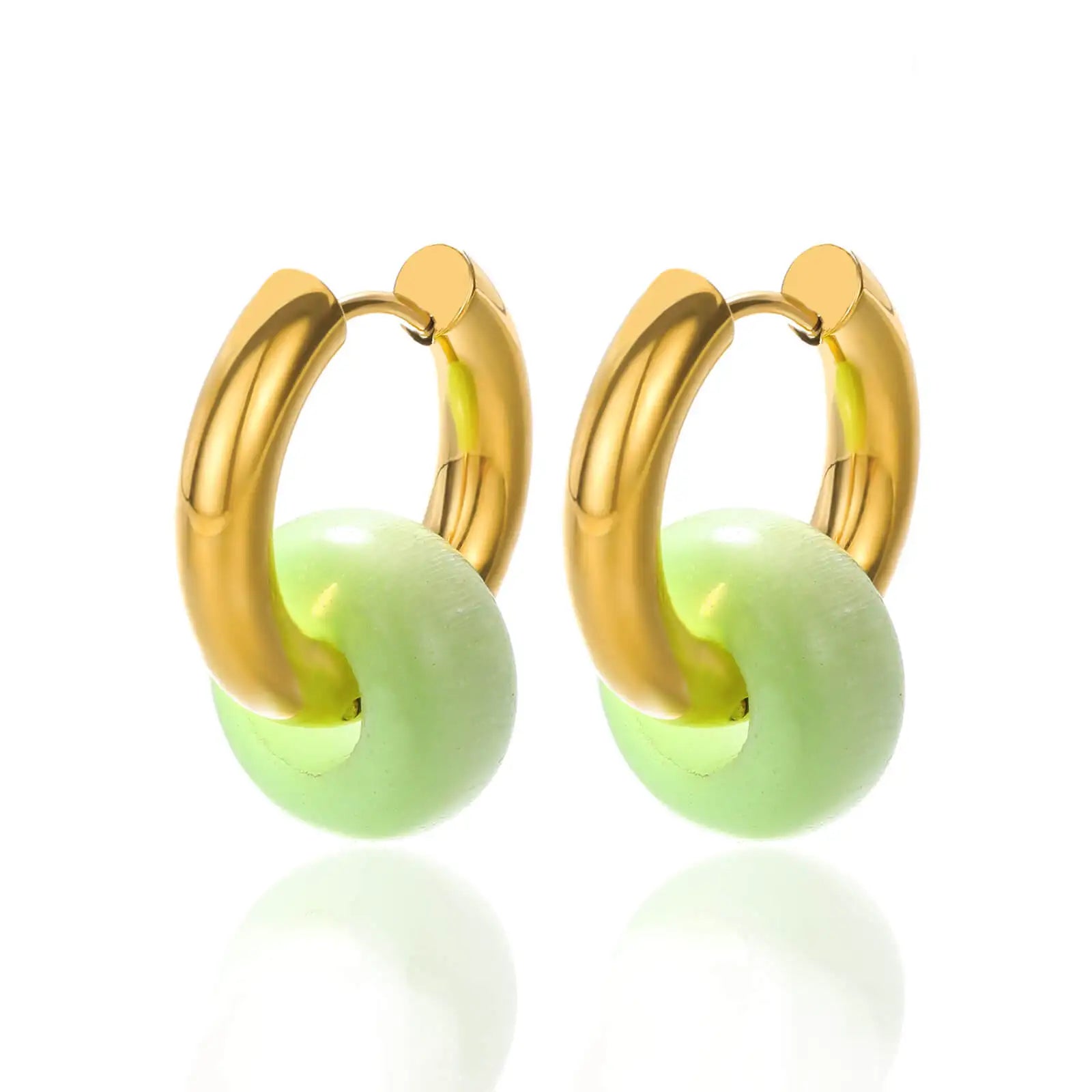 AVERLLA™ Luxe Leopard Opal Round Bead Stainless Steel Earrings – Gold Color