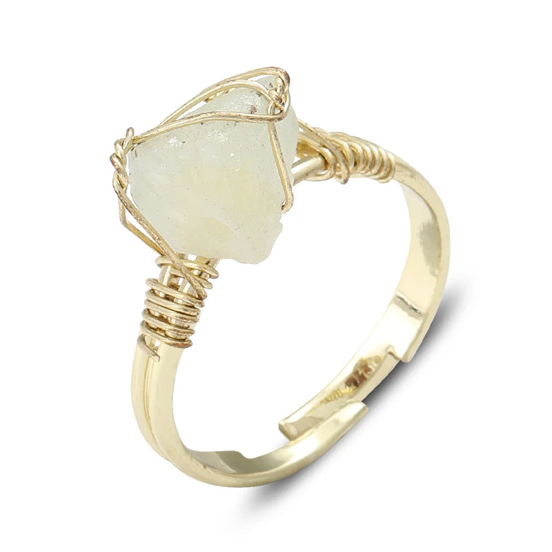 AVERLLA™  Farsighte Star Adjustable Crystal Rings – Natural Stone & Gold Wire