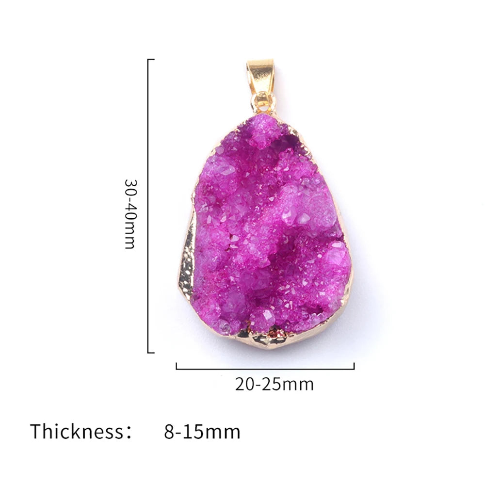 AVERLLA™ Natural Crystal Agate Geode Pendant Gemstone Dyeing Colorful