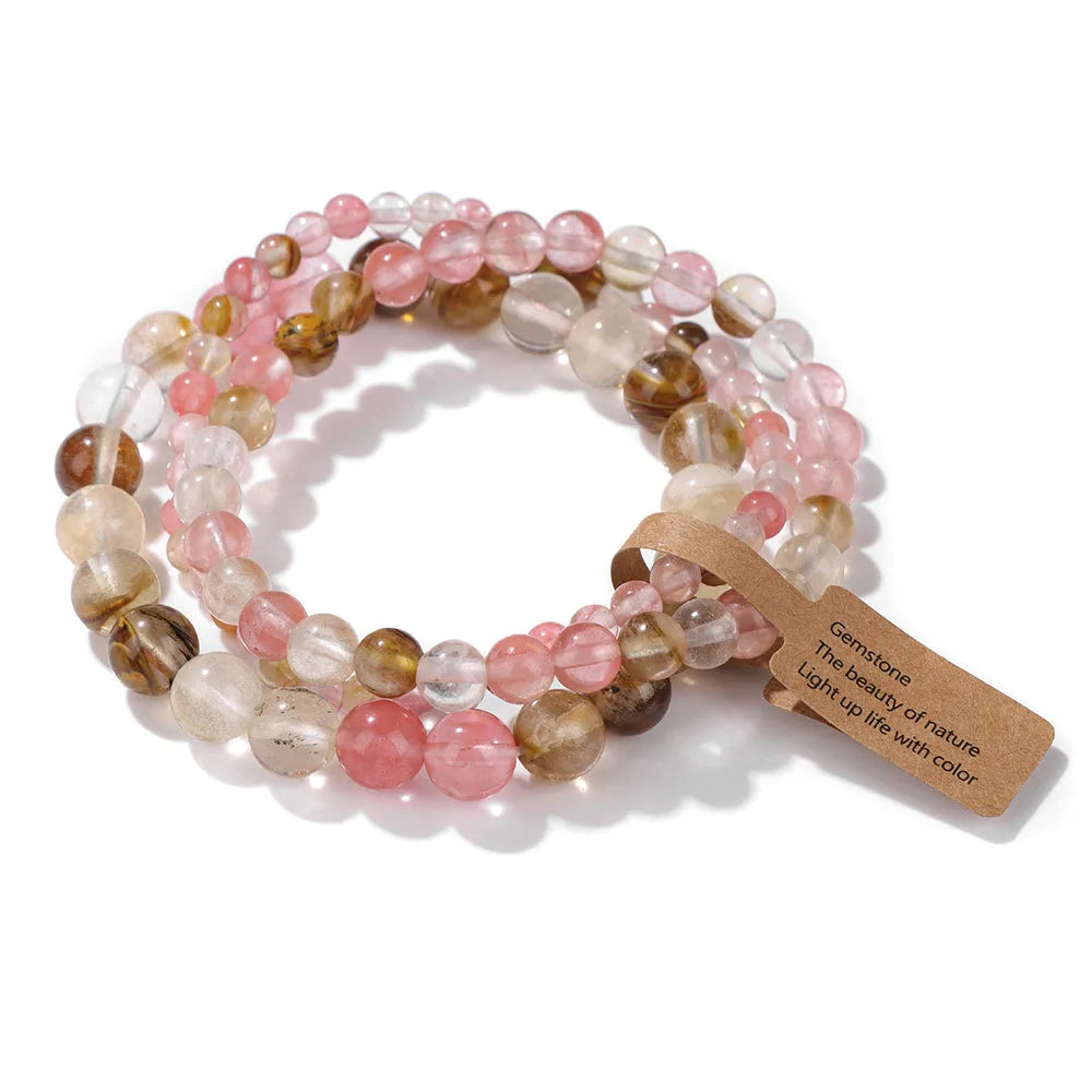 AVERLLA™ Natural Stone  Bracelet Set – Moss Agate, Rhodonite & Quartz